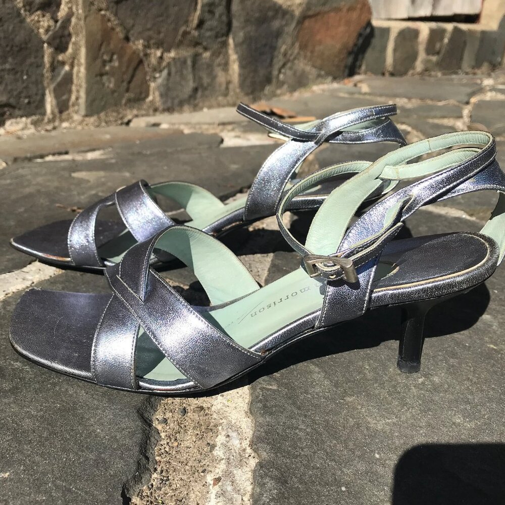 Sigerson Morrison Metallic Leather Sandals with Kitten Heel